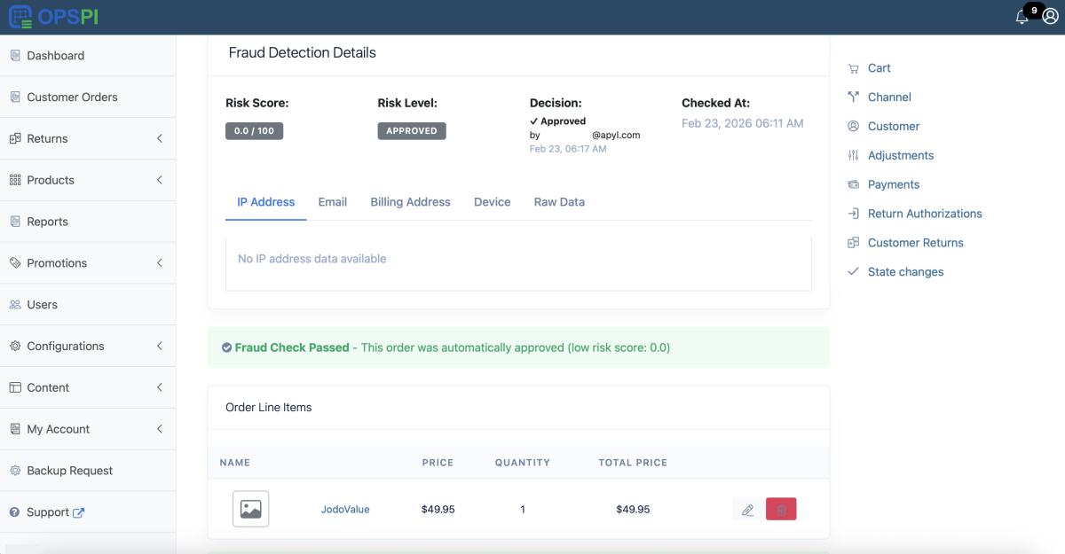 Customer order review with fraud detection