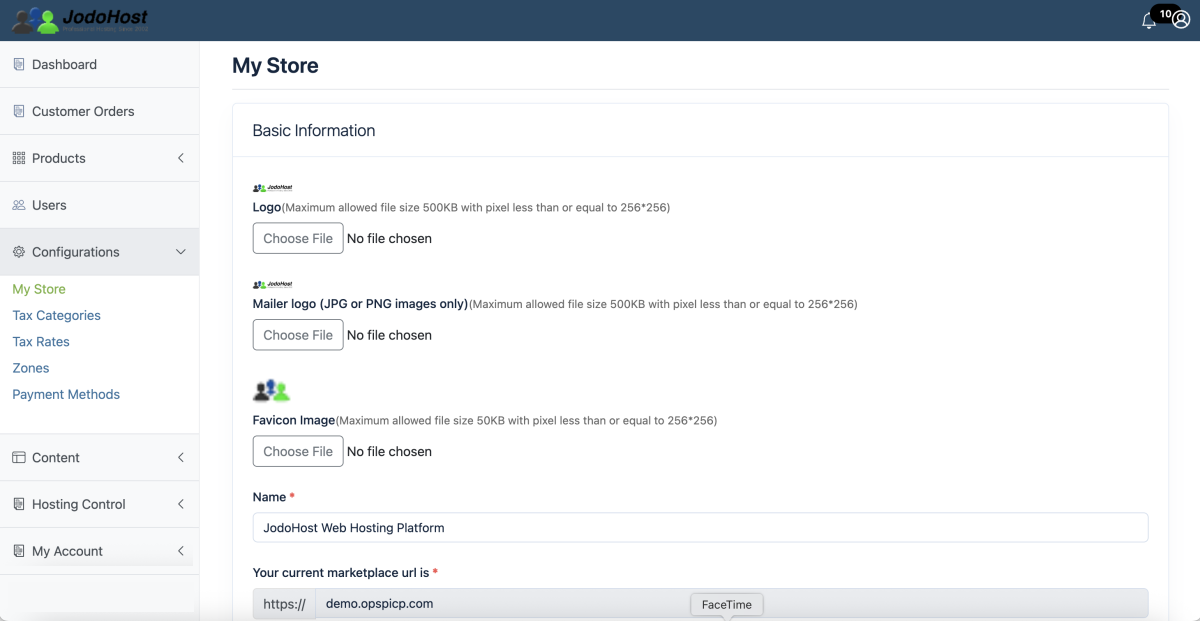 Store configuration in OPSPI Reseller Admin Panel